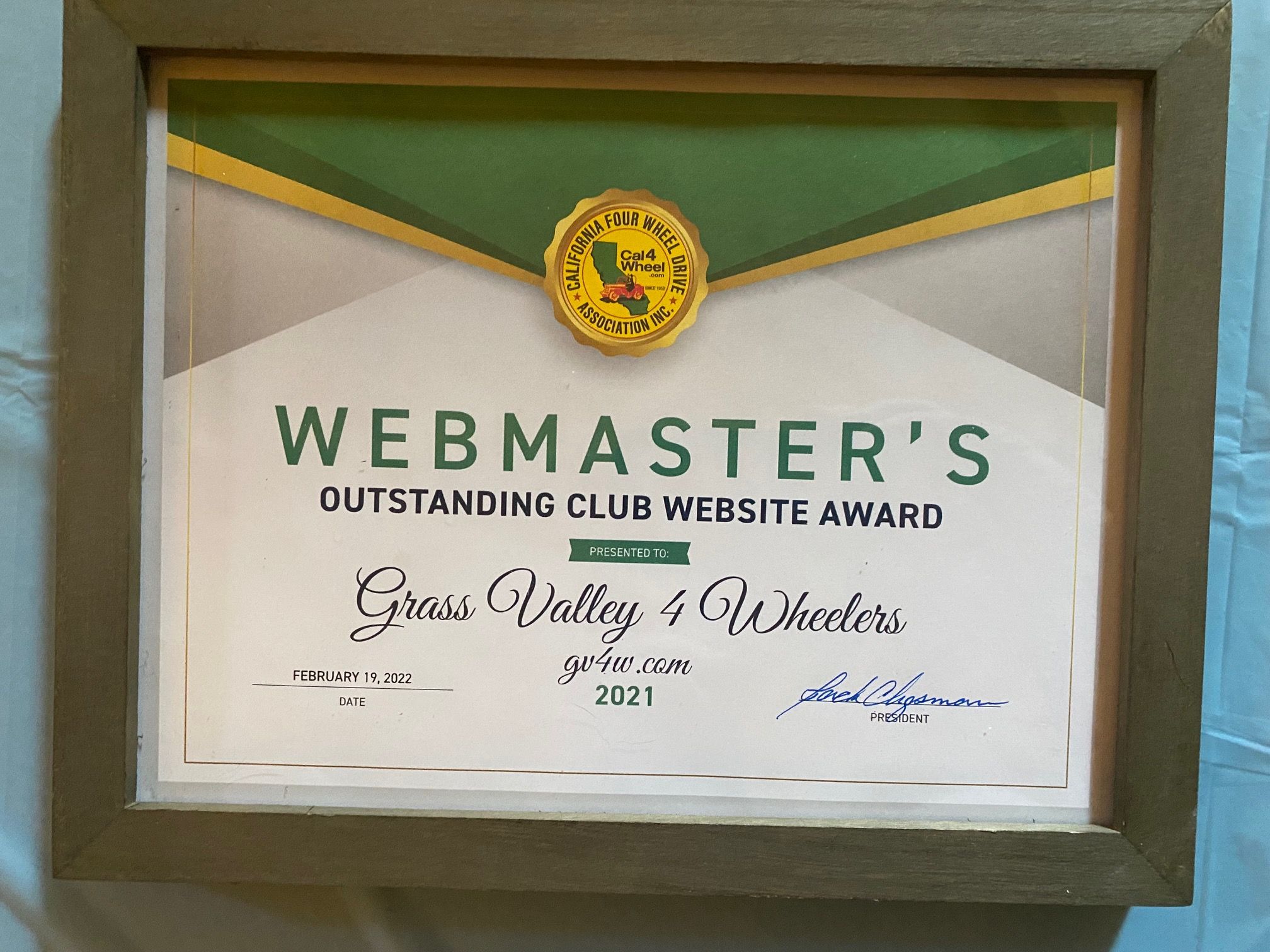 Webmaster's Outstanding Club Webpage Award